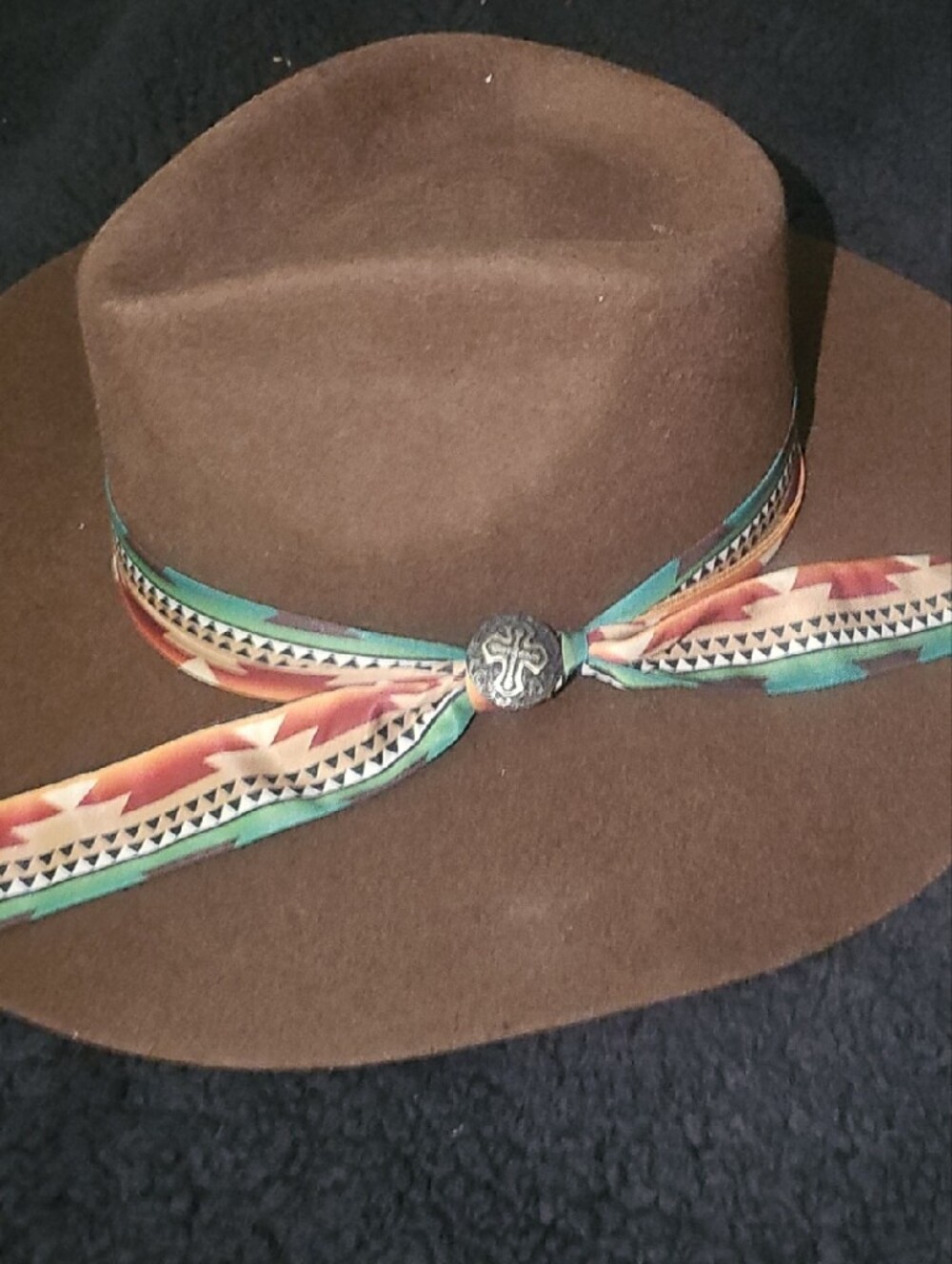 Women's Brown Felt Western Hat with Turquoise-Accent Band